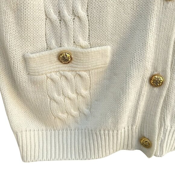 Hasting & Smith Petites Vintage Cable Knit Gold Button Down Cardigan Sweater S - Picture 2 of 10